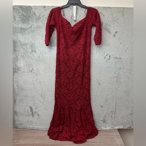 Lace Mermaid Maxi Dress in Red- 8